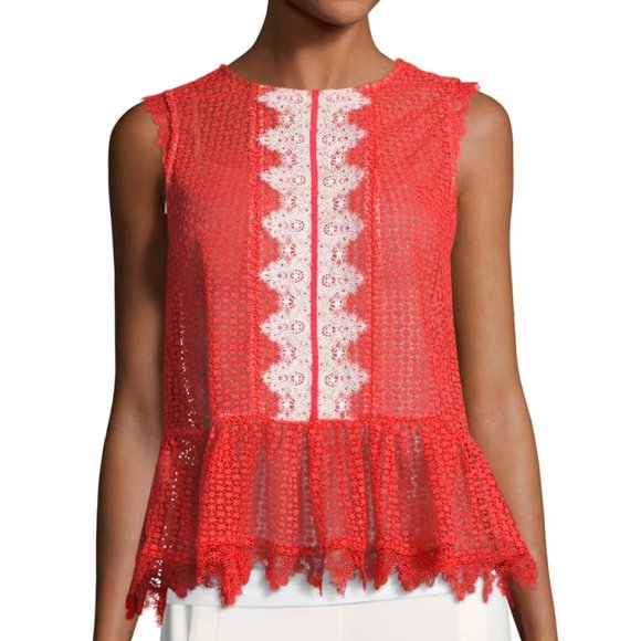 COPY - Saloni Adele Chille Sleeveless Dot Lace Peplum Top - Picture 1 of 5